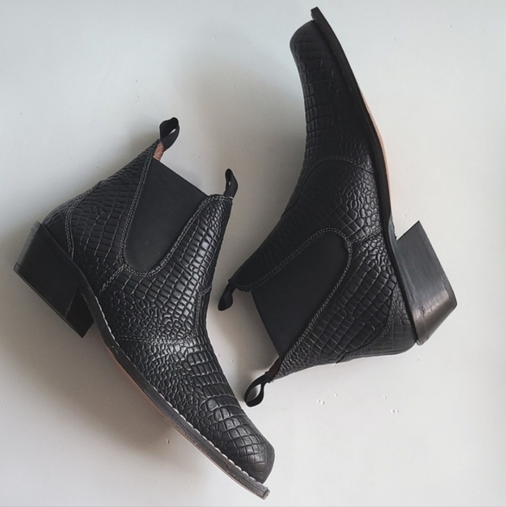Free People Black Croc-Embossed Ankle Boots